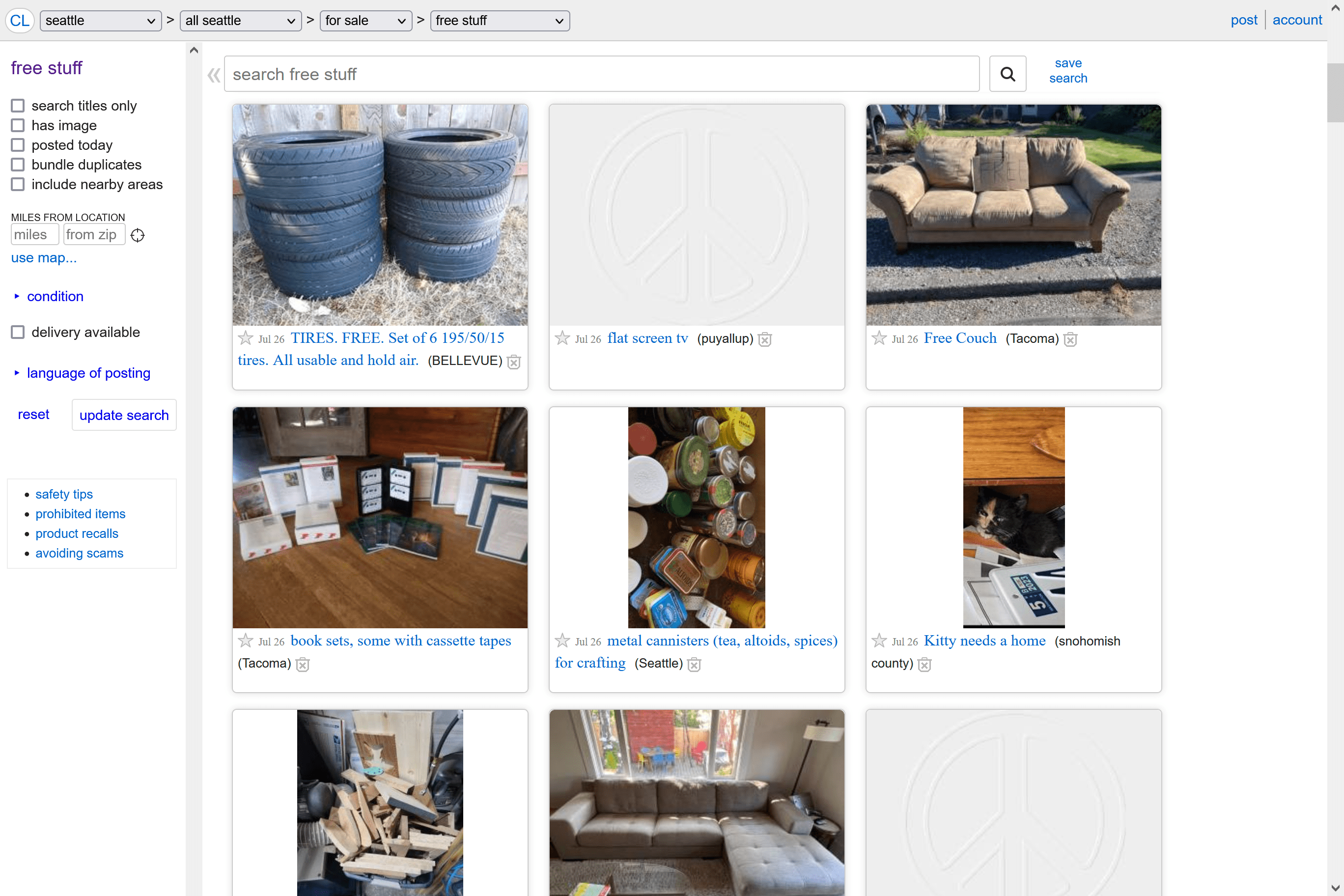 craigslist free items listed screenshot