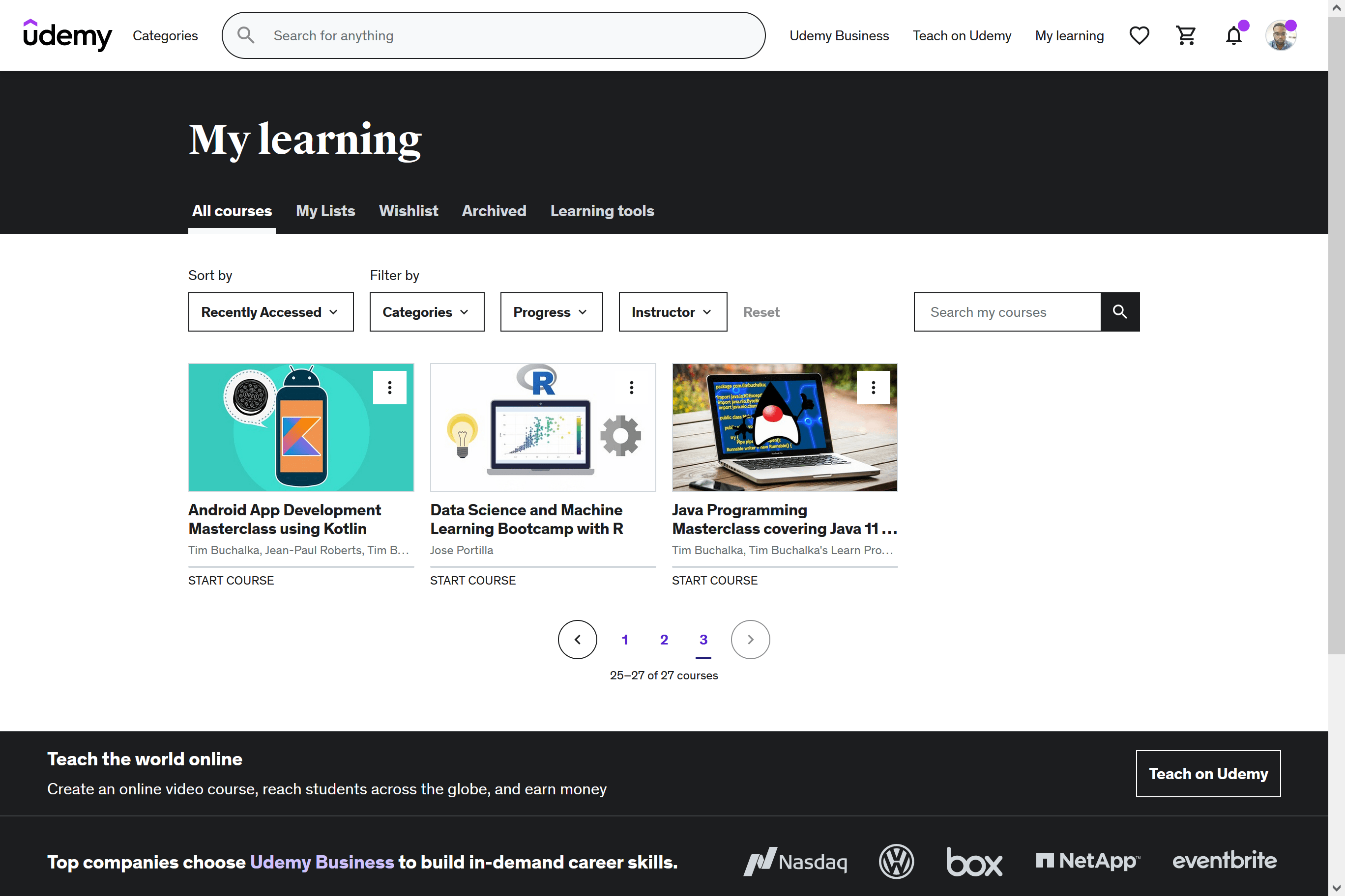 screenshot of udemy personal courses page 3