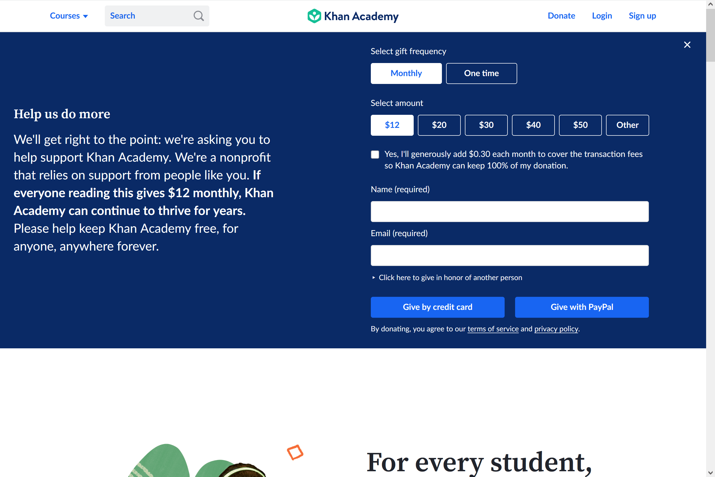 screenshot of khan academy online learning platform