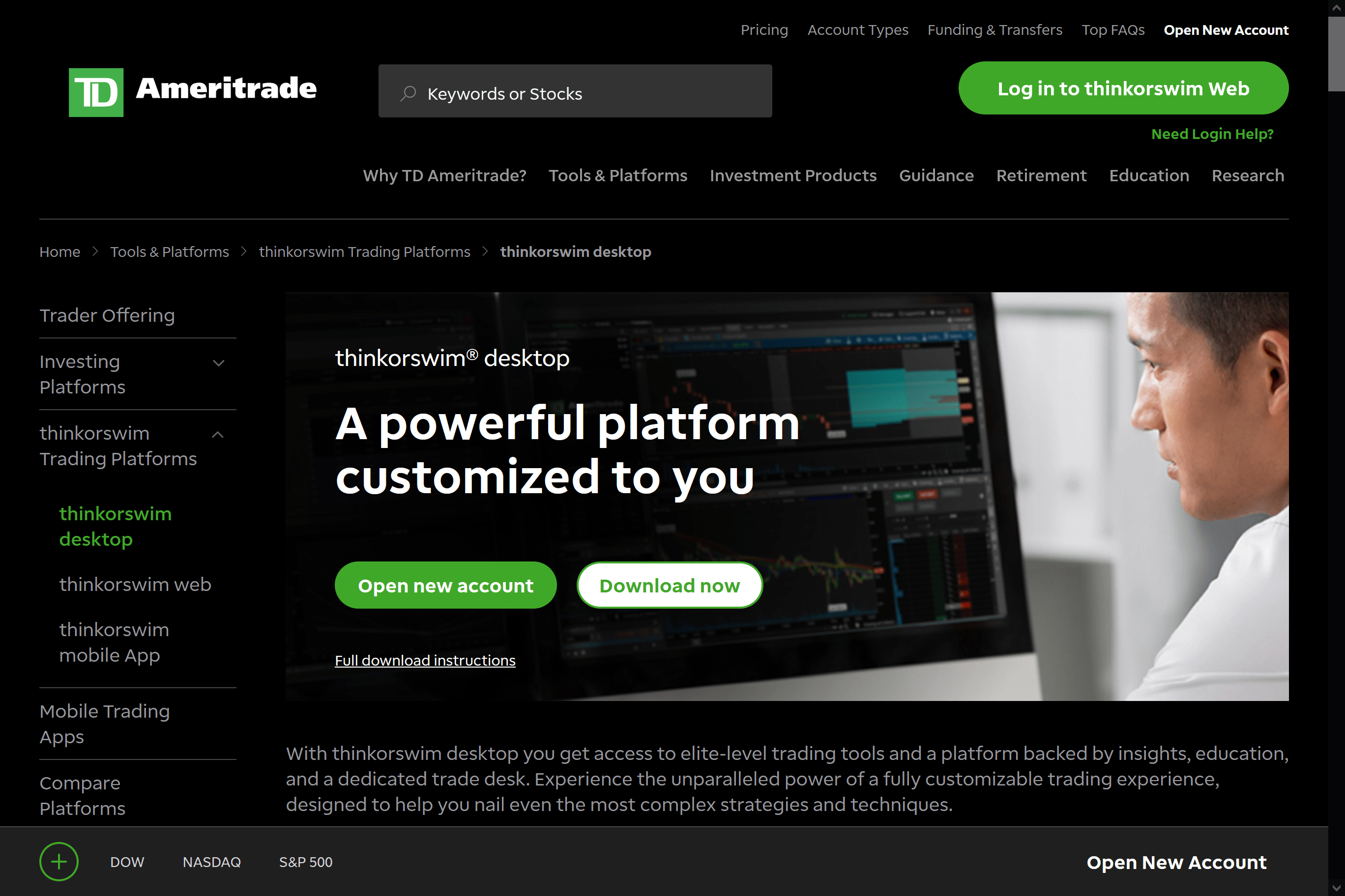 Screenshot of TD Ameritrade investment platform